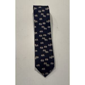 J Crew The Silk Tie Navy Blue All Over Elephant Print Preppy 100% Silk READ